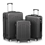 Bonnlo Kofferset 3 Teilig, Hartschale Koffer Set, Reisekoffer mit 4 Rollen, Koffer & Trolleys M-L-XL aus ABS & PC, Koffer groß,Dunkelgrau