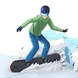 MOKIO® Pop-Up Karte – Snowboarder – 3D Gutscheinkarte für einen Snowboardurlaub, Snowboardkurs, Skipass oder zum Snowboardfahren, Verpackung für Geldgeschenk oder Wintersport Reisegutschein