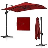COSTWAY Sonnenschirm rechteckig 250 x 250 cm, großer Ampelschirm mit Kurbel, Gartenschirm neigbar, 360° drehbar, Terrassenschirm, Marktschirm für Garten, Terrasse, Balkon (Rot)