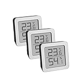 TFA Dostmann 3-Set Hygrometer digital innen, 95.2019.54, zur Luftfeuchtigkeitsmessung und Temperaturmessung, mit flexiblem magnetischen Halter, schwarz-silber, L90 x B70 x H115 mm