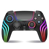 SWCTIM Wireless Controller für PS4 mit LED Beleuchtung,Fernbedienung Kompatibel mit PS4/PS4 Slim/PS4 Pro/PC,mit Vibration&Turbo,6-Achsen Bewegung,3.5mm Kopfhörerbuchse,Schwarz