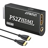 AUTOUTLET PS2 zu HDMI Konverter, PS2 zu HDMI Adapter Konverter PS2 auf HDMI Konverter mit 3,5 mm Kopfhörer Audio Buchse und 1,5m HDMI Kabel, für PS2 HDTV HDMI Monitor