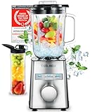 Turmix Standmixer hochleistungsmixer CX 750 – 1000 W, 6-flügliges Edelstahlmesser, Smoothie Maker & Mixer Glas 1,5 L, To-Go-Becher, stufenlos & Pulsfunktion, für Smoothies, Eis & Säfte