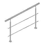 Aufun Edelstahl Handlauf 200cm Treppengeländer Innen und Außen mit 2 Pfosten für Treppen, Brüstung, Balkon (200cm, 2 Querstreben)