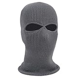 JIHUOO Winter-Sturmhaube, gestrickt, Vollgesichtsmaske, 2 Löcher, Skimaske, winddicht, warm, Sturmhaube, Motorrad, Wandern, Snoods, Motorradmütze, Grau