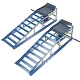 LARBANKE Auffahrrampe mit Hydraulischem Wagenheber,5T Stahlfahrzeug Hydraulik Auffahrrampe,Garage Fahrzeug Heben Hydraulikrampen mit Reflektierende Klebeband,Höhenverstellbar