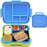 CAPERCI Brotdose Kinder mit Fächern, Large 4.8 Cups Bento Box Kinder, 4 Fächern, 2 Saucenbox, Lunch Box Jausenbox für Kindergarten Schule Ausflüge, Mikrowelle/Spülmaschinenfest (Blue/Juicy Pear)