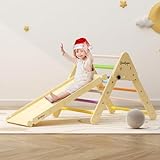 BanaSuper 2 in 1 Kinder Regenbogen Dreieck Kletterer Set Faltbares Kletterdreieck aus Holz mit Rampe Montessori Spielzeug für Kleinkinder
