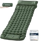 HAUSPROFI Isomatte Selbstaufblasend, 10cm Ultraleicht Isomatte Camping, Aufblasbare Isomatte, Camping Matratze, Luftmatratze Camping, Campingmatte mit Fußpumpe und Kopfkissen für Outdoor, Armeegrün