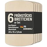 DEKOFANT Frühstücksbrettchen 6er Set – Massives Ahornholz, aus einem Stück, Made in Germany – Schneidebrett klein, nachhaltig, plastikfrei, 24x15x1 cm