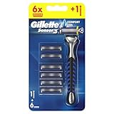 Gillette Sensor3 Herrenrasierer + 6 Ersatzklingen, Schwarz