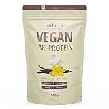 Vegan Protein Pulver Vanille 1 kg 83% Eiweiß - 3k-Proteinpulver 1000 g - Nutri + Shake Vanilla Cream Flavor - pflanzliches Eiweißpulver ohne Lactose, Aspartam, Zucker, Stevia & Milch