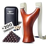 Zwille Steinschleuder Bundle Set,Rotes Rosenholz Slingshot Schleuder mit Gummiband,Einfache Gummiband-Anbindung,Zwille für Erwachsene mit Ersatzgummi und Tonkugeln. (Glatt, Rotes Rosenholz)