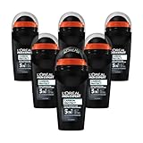 L'Oréal Men Expert Deo für Männer, 5-in-1 Deoroller gegen Geruchsbildung, Nässe, Bakterien und weiße Rückstände für bis zu 72 Stunden Frische, Carbon Protect, 6 x 50 ml