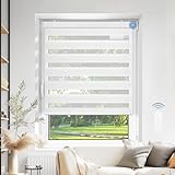 DENFOON Doppelrollo mit Kassette 100B x 200H cm Elektrisches Duo Rollo mit Fernbedienung Klemmfix ohne Bohren für Fenster und Tür Innenrollo mit Premium-Unterschiene Weiß
