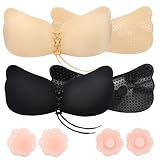 GADITIEK Klebe BH Push Up, Unsichtbarer Selbstklebender BH, Rückenfreier Klebe Push up Trägerloser BH – Atmungsaktiv, Wiederverwendbar (DE/NL/SE/PL, Körbchengröße & Bandgröße, B, Beige&Black)