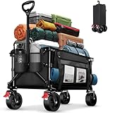 BELEEV Bollerwagen Faltbar mit Bremsen, Handwagen Faltbarer Groß XXL All Terrain Räder, Seitentasche, Getränkehalter, 100KG 130L Wagon Klappbar Kinder Strandwagen, Gartenkarre, Einkaufswagen, Camping