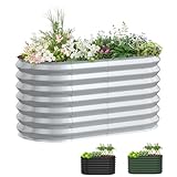 XMTECH Hochbeet Metall 120x60x60 cm Oval Silber – Verzinktes Gartenbeet aus Stahl, rostfrei & wetterfest, für Gemüse, Kräuter & Blumen – Pflanzkasten für Garten, Balkon & Terrasse