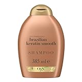 OGX Brazilian Keratin Smooth Shampoo (385 ml), glättendes Haarshampoo mit Keratin, brasilianischem Kokosöl, Avocadoöl und Kokosnussbutter, ohne Sulfate