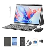 Crelander 10.1 Inch Android 13 Tablet mit SIM Card Slot 4G LTE Calling, 12GB+512GB, 8000mAh Battery, Dual Camera, Bluetooth/WiFi, Bundle mit Schutzhülle, Tastatur, Maus & Stylus (Schwarz)
