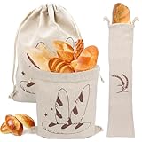 Pizsieat 3 Stück Brotbeutel Leinen 30 x 40cm +15 x 66cm Brotbeutel Aufbewahrung Frischhalten Wiederverwendbar Brotsack mit Kordelzug Brottasche Leinenbeutel für Brot Obst Gemüse Baguette (2 Größen)