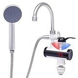 HarBin-Star Elektrische Wasserhahn, mit Duschbrause und Durchlauferhitzer 3300W LED Temperaturanzeige Warmwasserbereiter 220V für Küche Garten Bad Wohwagen Camping