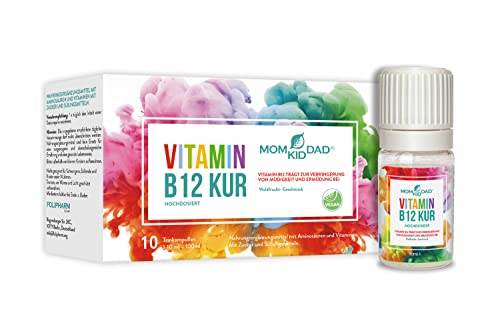 MomKidDad Vitamin B12 Kur - Aufbaukur für geistige und körperliche Energie, hochdosiert, 500µg Vitamin B12 - Trink- Ampullen mit Waldfrucht Geschmack, vegan