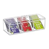Relaxdays Teebox, Teeaufbewahrungsbox mit 3 Fächern, HBT 9 x 23 x 9,5 cm, Kunststoff, Vorratsbox mit Deckel, transparent