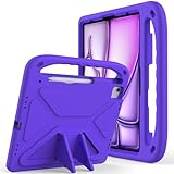Kompatibel mit iPad Air 13 Zoll Kinderhülle M2 2024, stoßfeste EVA-Schutzhülle mit Griff und Ständer, leichte, stabile Tablet-Hülle für Kinder, mit verstellbarem Schultergurt, Violett