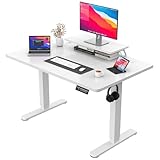 JUMMICO Höhenverstellbarer Schreibtisch mit Monitorständer, Elektrisch Schreibtisch Steh-Sitz, Standing Desk,120 x 60cm, Weiß