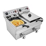 Czyurachel Fritteuse Friteuse Edelstahl 6000W, 2 Behälter 10L Friteuse, Elektro Fritteuse mit Bratkörbe, Überhitzungsschutz, Edelstahl elektrische Fritteuse mit Öl, 57 X 47 X 35cm
