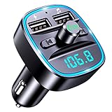 Mohard Bluetooth FM Transmitter, KFZ Bluetooth Adapter Auto Radio, Autoladegerät Zigarettenanzünder mit Freisprechen, 2 USB-Anschlüsse(5V/2,4A&1A), Unterstützt TF Karte&USB-Stick, Schwarz, T25