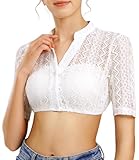 Dirndl Bluse Damen Dirndlbluse Spitze Trachtenbluse Kurzarm Weiß Bluse Oktoberfest V-Ausschnitt 40