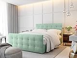 PAMIR24 Bett Designer Bett mit Bettkasten Cleo - Boxspringbett mit Bonell-Matratze, 2 Bettkästen mit dekorativen Knöpfen im Kopfteil - Gesteppte Kopfstütze - 160x200cm - Grün