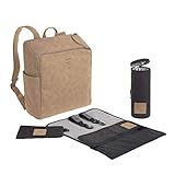 LÄSSIG Baby Wickelrucksack Wickeltasche mit Zubheör veganes Leder/Tender Backpack camel, 1 Stück (1er Pack)