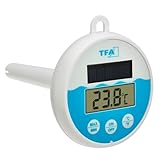 TFA Dostmann Digitales Poolthermometer mit Solarenergie, 30.1068.02, schwimmend im Wasser, für Pool/Teich/Schwimmbad/Whirlpool geeignet, mit Befestigungsleine (1m), Solarbetrieben, weiß-blau