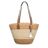 boshiho Sommer Stroh Strandtasche Damen - Handtasche Geflochten Braun groß, Strand Umhängetasche Strohtasche Korbtaschen für Reisen Urlaub, Arbeit, Outdoor, Shopper