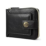 AdiStylinno Geldbörse Herren,Vintage PU-Leder Multi-Card Slim Wallet mit 8 Kartenfächern und Münztasche Große Kapazität Knopf Kreditkartenetui Geldbeutel mit Reißverschluss (Schwarz)