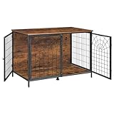 Hzuaneri Hundekäfig Möbel, Hundeboxen Wohnzimmer, Hundebox Indoor, 3 Türen, Hundebox für zuhause, kleine/mittlere/große Hunde bis 80 kg, Beistelltisch, 100 x 60 x 70 cm, Vintagebraun DFC81601B