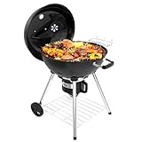 TEENO Holzkohlegril,kugelgrill holzkohle Ø 53.5cm,camping grill holzkohle,Camping tragbarer Grill,Höhe 105.5 cm, Schwarz ﻿