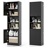 GIANTEX Badschrank Hochschrank, Badezimmerschrank 190 cm Hoch, Badkommode Aufbewahrungsschrank 6 Regalen & 4 Türen, Mehrzweckschrank Sideboard Küchenschrank Vorratsschrank 56x30x190 cm (Schwarz)