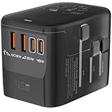 Reiseadapter Weltweit, Universal Reisestecker mit 2 USB A, 2USB C und 1 AC Steckdose, Internationaler Steckdosenadapter, Universaladapter für England USA Japan Thailand Australien, Travel Adapter