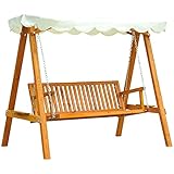 Outsunny Hollywoodschaukel Gartenschaukel Schaukelbank Schaukel 3-Sitzer Lärche Natur+Creme