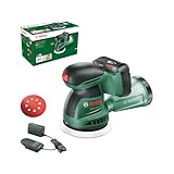 Bosch Akku-Exzenterschleifer EasyOrbit 18V-10 (Schleifen von kleinen bis mittelgroßen Holzoberflächen sowie lasierten und lackierten Oberflächen; Durchmesser: 125 mm; Akku 2.0Ah und Ladegerät)