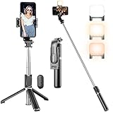 Selfie Stick Stativ mit Licht, Tupwoon Erweiterbar 104CM SelfieStick mit Fernbedienung, 360 Grad Drehung Handy Stativ Kompatibel iPhone 14 Pro/13/13 Mini//12/11/8/7, Samsung Smartphone
