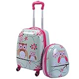 GOPLUS Kinderkoffer 2 TLG. mit Rucksack Kinder Reisekoffer Set Kinder Trolly Kinder Gepäck (Eule)