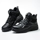 Damen Sicherheitsschuhe, Arbeitsschuhe Herren S3 Wasserdicht Sicherheitsstiefel, Pu-Leder Mit Stahlkappe Sicherheitsschuhe Rutschfest Arbeitsstiefel Drehknopf Anti-Smash Und Anti-Punktur Unisex Arbeit