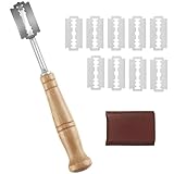 Bäckermesser, Teigmesser, Brot Schneide Werkzeug, Brotklinge, Langer Griffstock Baguettemesser mit 10 Klingen und Lederschutzhülle, für Backen