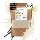 RheinNatur Bio Whey Protein-Pulver Vanille 900 g - Eiweißpulver mit natürlichem Aroma & ohne Soja - 100% Bio Molke-Protein für Proteinshakes