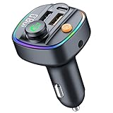 OBEST Bluetooth 5.3 FM Transmitter,LED Display Autoladegerät Musikplayer Zigarettenanzünder mit Freisprechfunktion, PD USB-C 3.0 und QC3.0, schnelles Aufladen, Freisprecheinrichtung